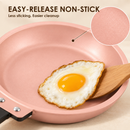 Double-Sided Non-Stick Frying Pan, Flip Pancake Pan with Heat-Resistant Handle for Eggs, Pancakes & Toast, Gas Electric & Ceramic Stoves-Pink