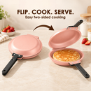 Double-Sided Non-Stick Frying Pan, Flip Pancake Pan with Heat-Resistant Handle for Eggs, Pancakes & Toast, Gas Electric & Ceramic Stoves-Pink