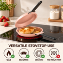 Double-Sided Non-Stick Frying Pan, Flip Pancake Pan with Heat-Resistant Handle for Eggs, Pancakes & Toast, Gas Electric & Ceramic Stoves-Pink