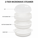 2 Tier Microwave Food Steamer 21cm, Oil-Free Cooking, Food Grade PP, Cooks Two Dishes at Once