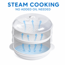 2 Tier Microwave Food Steamer 21cm, Oil-Free Cooking, Food Grade PP, Cooks Two Dishes at Once
