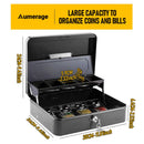 Lockable Cash Box with Coin Tray – Durable Metal Money Box with Key Lock for Bills & Change-PINK