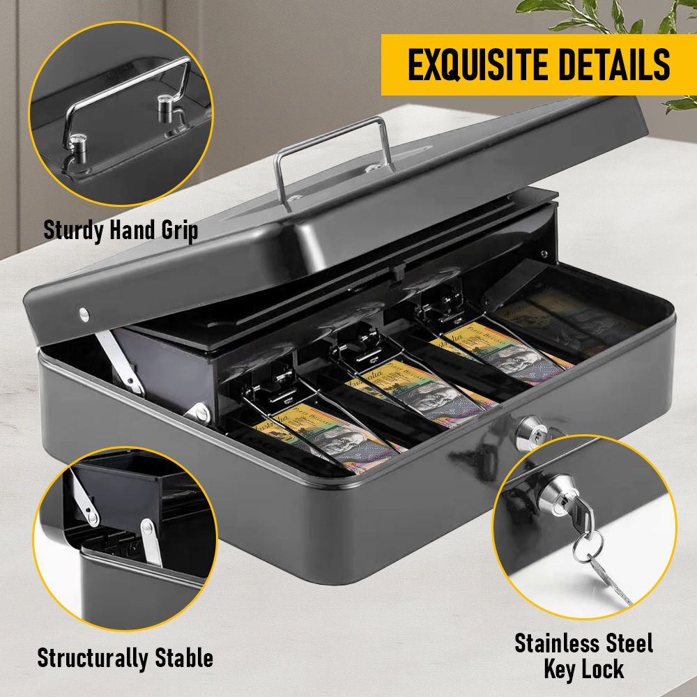 Lockable Cash Box with Coin Tray – Durable Metal Money Box with Key Lock for Bills & Change-PINK