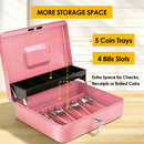 Lockable Metal Cash Box with 2 Keys, 4 Bill & 5 Coin Tray, Security Money Box with Anti-Loss Rope