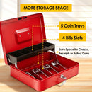 Lockable Metal Cash Box with 2 Keys, 4 Bill & 5 Coin Tray, Security Money Box with Anti-Loss Rope