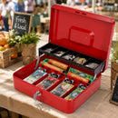 Lockable Metal Cash Box with 2 Keys, 4 Bill & 5 Coin Tray, Security Money Box with Anti-Loss Rope