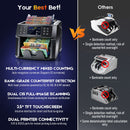 Dual CIS Money Counter with Counterfeit Detection, Mixed Value Bill Counter, 14 Currency Cash Counting Machine with Serial Number Reading, UV MG IR MT Detection, 3.5" TFT Display, AUD USD EUR GBP CNY