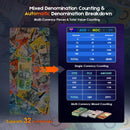 Dual CIS Money Counter with Counterfeit Detection, Mixed Value Bill Counter, 14 Currency Cash Counting Machine with Serial Number Reading, UV MG IR MT Detection, 3.5" TFT Display, AUD USD EUR GBP CNY