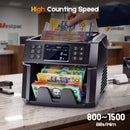 Dual CIS Money Counter with Counterfeit Detection, Mixed Value Bill Counter, 14 Currency Cash Counting Machine with Serial Number Reading, UV MG IR MT Detection, 3.5" TFT Display, AUD USD EUR GBP CNY