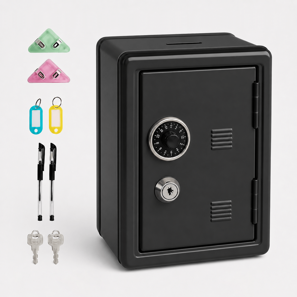 Lockable Metal Money Box, Cash & Coin Storage Box with Key Lock, Compact Piggy Bank for Kids & Adults, Office & Small Valuables-Black