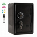 Lockable Metal Money Box, Cash & Coin Storage Box with Key Lock, Compact Piggy Bank for Kids & Adults, Office & Small Valuables-Black