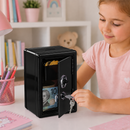 Lockable Metal Money Box, Cash & Coin Storage Box with Key Lock, Compact Piggy Bank for Kids & Adults, Office & Small Valuables-Black