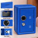 Lockable Metal Money Box, Cash & Coin Storage Box with Key Lock, Compact Piggy Bank for Kids & Adults, Office & Small Valuables-Blue