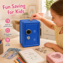 Lockable Metal Money Box, Cash & Coin Storage Box with Key Lock, Compact Piggy Bank for For Kids & Adults, Office & Small Valuables-Blue