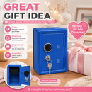Lockable Metal Money Box, Cash & Coin Storage Box with Key Lock, Compact Piggy Bank for For Kids & Adults, Office & Small Valuables-Blue