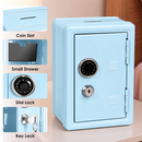 Lockable Metal Money Box, Cash & Coin Storage Box with Key Lock, Compact Piggy Bank for For Kids & Adults, Office & Small Valuables-Light Blue