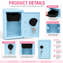 Lockable Metal Money Box, Cash & Coin Storage Box with Key Lock, Compact Piggy Bank for Kids & Adults, Office & Small Valuables-Light Blue