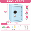 Lockable Metal Money Box, Cash & Coin Storage Box with Key Lock, Compact Piggy Bank for Kids & Adults, Office & Small Valuables-Light Blue