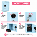 Lockable Metal Money Box, Cash & Coin Storage Box with Key Lock, Compact Piggy Bank for For Kids & Adults, Office & Small Valuables-Light Blue