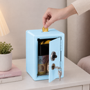 Lockable Metal Money Box, Cash & Coin Storage Box with Key Lock, Compact Piggy Bank for Kids & Adults, Office & Small Valuables-Light Blue