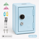Lockable Metal Money Box, Cash & Coin Storage Box with Key Lock, Compact Piggy Bank for For Kids & Adults, Office & Small Valuables-Light Blue