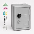Lockable Metal Money Box, Cash & Coin Storage Box with Key Lock, Compact Piggy Bank for Kids & Adults, Office & Small Valuables-Grey
