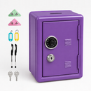 Lockable Metal Money Box, Cash & Coin Storage Box with Key Lock, Compact Piggy Bank for For Kids & Adults, Office & Small Valuables-Purple