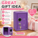 Lockable Metal Money Box, Cash & Coin Storage Box with Key Lock, Compact Piggy Bank for For Kids & Adults, Office & Small Valuables-Purple