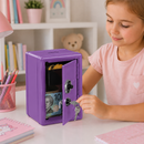 Lockable Metal Money Box, Cash & Coin Storage Box with Key Lock, Compact Piggy Bank for For Kids & Adults, Office & Small Valuables-Purple