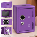 Lockable Metal Money Box, Cash & Coin Storage Box with Key Lock, Compact Piggy Bank for For Kids & Adults, Office & Small Valuables-Purple