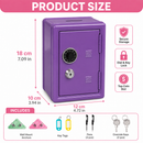 Lockable Metal Money Box, Cash & Coin Storage Box with Key Lock, Compact Piggy Bank for For Kids & Adults, Office & Small Valuables-Purple