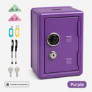 Lockable Metal Money Box, Cash & Coin Storage Box with Key Lock, Compact Piggy Bank for For Kids & Adults, Office & Small Valuables-Purple
