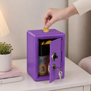 Lockable Metal Money Box, Cash & Coin Storage Box with Key Lock, Compact Piggy Bank for Kids & Adults, Office & Small Valuables-Purple