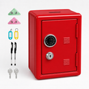 Lockable Metal Money Box, Cash & Coin Storage Box with Key Lock, Compact Piggy Bank for Kids & Adults, Office & Small Valuables-Red