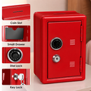 Lockable Metal Money Box, Cash & Coin Storage Box with Key Lock, Compact Piggy Bank for Kids & Adults, Office & Small Valuables-Red