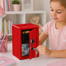 Lockable Metal Money Box, Cash & Coin Storage Box with Key Lock, Compact Piggy Bank for Kids & Adults, Office & Small Valuables-Red