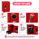 Lockable Metal Money Box, Cash & Coin Storage Box with Key Lock, Compact Piggy Bank for Kids & Adults, Office & Small Valuables-Red
