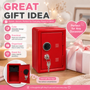 Lockable Metal Money Box, Cash & Coin Storage Box with Key Lock, Compact Piggy Bank for Kids & Adults, Office & Small Valuables-Red