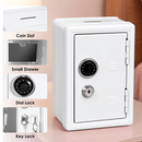 Lockable Metal Money Box, Cash & Coin Storage Box with Key Lock, Compact Piggy Bank for Kids & Adults, Office & Small Valuables-White