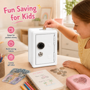 Lockable Metal Money Box, Cash & Coin Storage Box with Key Lock, Compact Piggy Bank for Kids & Adults, Office & Small Valuables-White