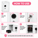 Lockable Metal Money Box, Cash & Coin Storage Box with Key Lock, Compact Piggy Bank for Kids & Adults, Office & Small Valuables-White