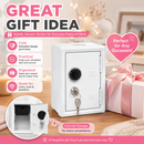 Lockable Metal Money Box, Cash & Coin Storage Box with Key Lock, Compact Piggy Bank for Kids & Adults, Office & Small Valuables-White