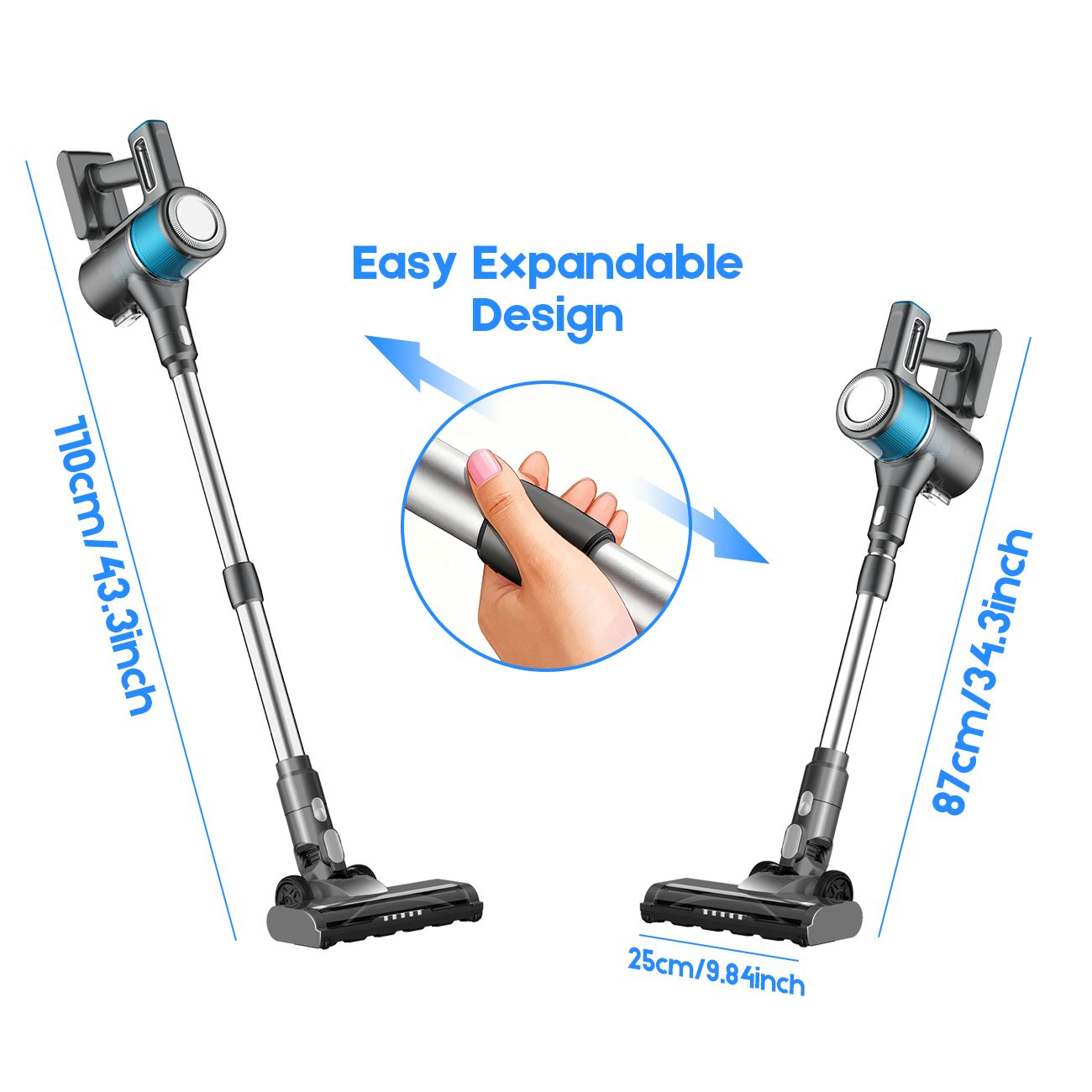 8-in-1 Cordless Vacuum Cleaner 2 Modes Anti-Tangle Brush For Pet Hair On Hardwood Floors & Carpets