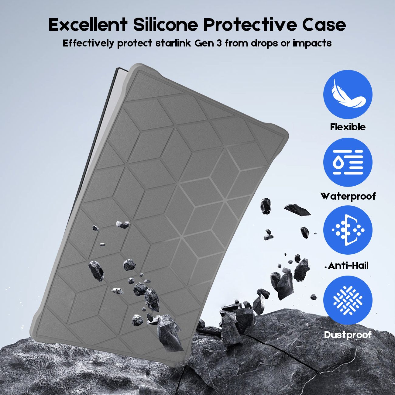 Silicone Cover for Starlink Gen 3 Standard, Waterproof Protective Case, Anti-Scratch, Sand & Hail Protection, Grey