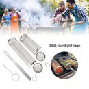 4 Pack 304 Stainless Steel Rotisserie Grill Baskets with Stand, Cylindrical Mesh Tubes for Outdoor BBQ, Silver, 30 cm