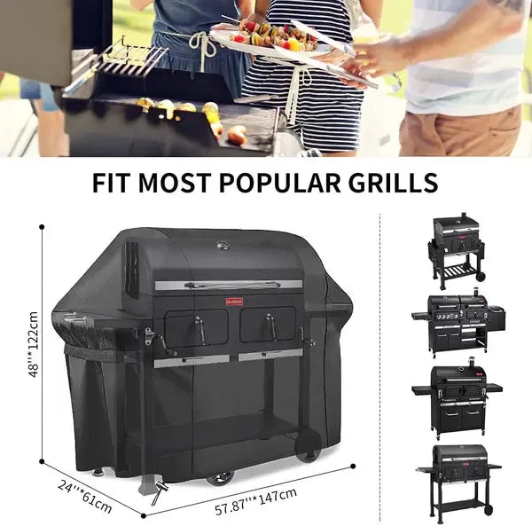BBQ Grill Cover 600D Oxford Waterproof UV Dust Resistant for Outdoor Charcoal and Camping Grills Black 147 x 61 x 122 cm