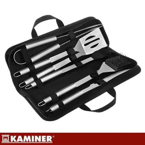 6 Pack BBQ Tool Set Stainless Steel With Case for Gas and Charcoal Grills, Camping Picnic, for Camping, Picnics and Outdoor Cooking, Black