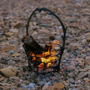 Compact Campfire Grill Iron Foldable Wood Burning Fire Pit Stand With Kettle Hook for Camping Hiking Backpacking Silver