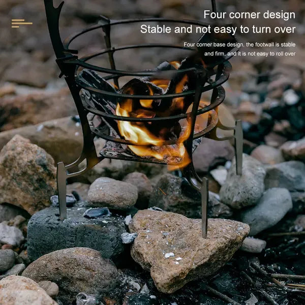 Compact Campfire Grill Iron Foldable Wood Burning Fire Pit Stand With Kettle Hook for Camping Hiking Backpacking Silver