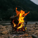 Compact Campfire Grill Iron Foldable Wood Burning Fire Pit Stand With Kettle Hook for Camping Hiking Backpacking Silver